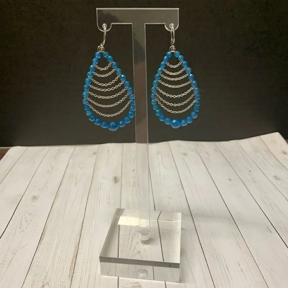 Glass Bead and Chain Dangle Earrings‎